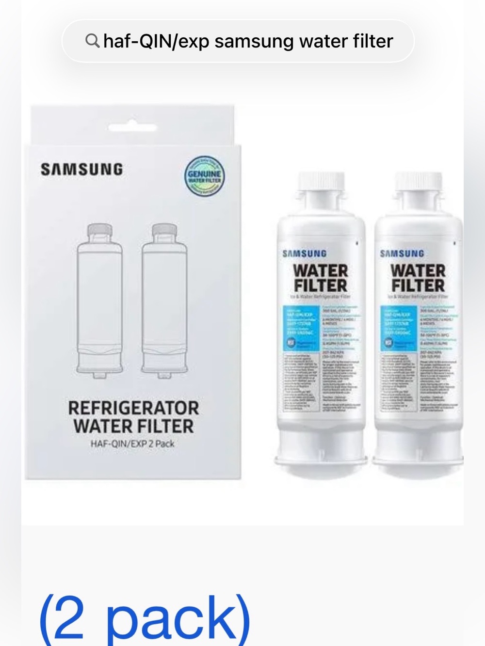 NWOT Samsung Refrigerator Water Filter; Model Code: HAF-QIN/EXP 2 Pack; New.